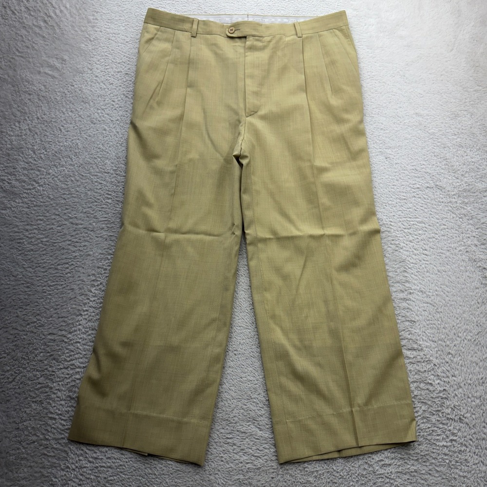Zanella Bennett Mens 36 Pleated Wool Trousers Olive Tan Made in Italy 111083